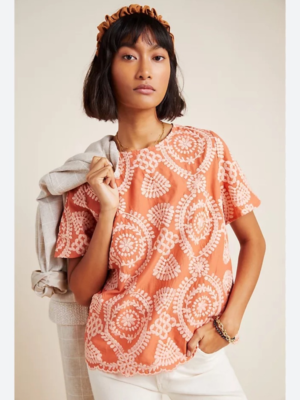Embroidered Coral Short-Sleeve Tee
